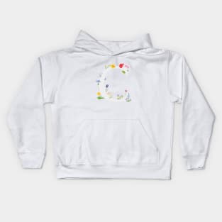 botanical monogram alphabet C wildflowers Kids Hoodie